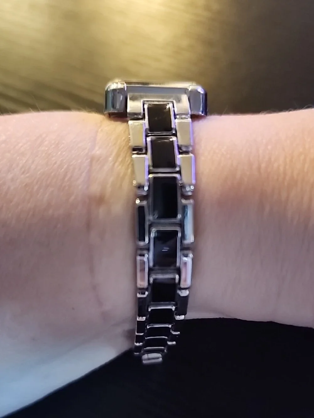 Women's Silver Stainless Steel Rectangle Bracelet Watch - Black Dial